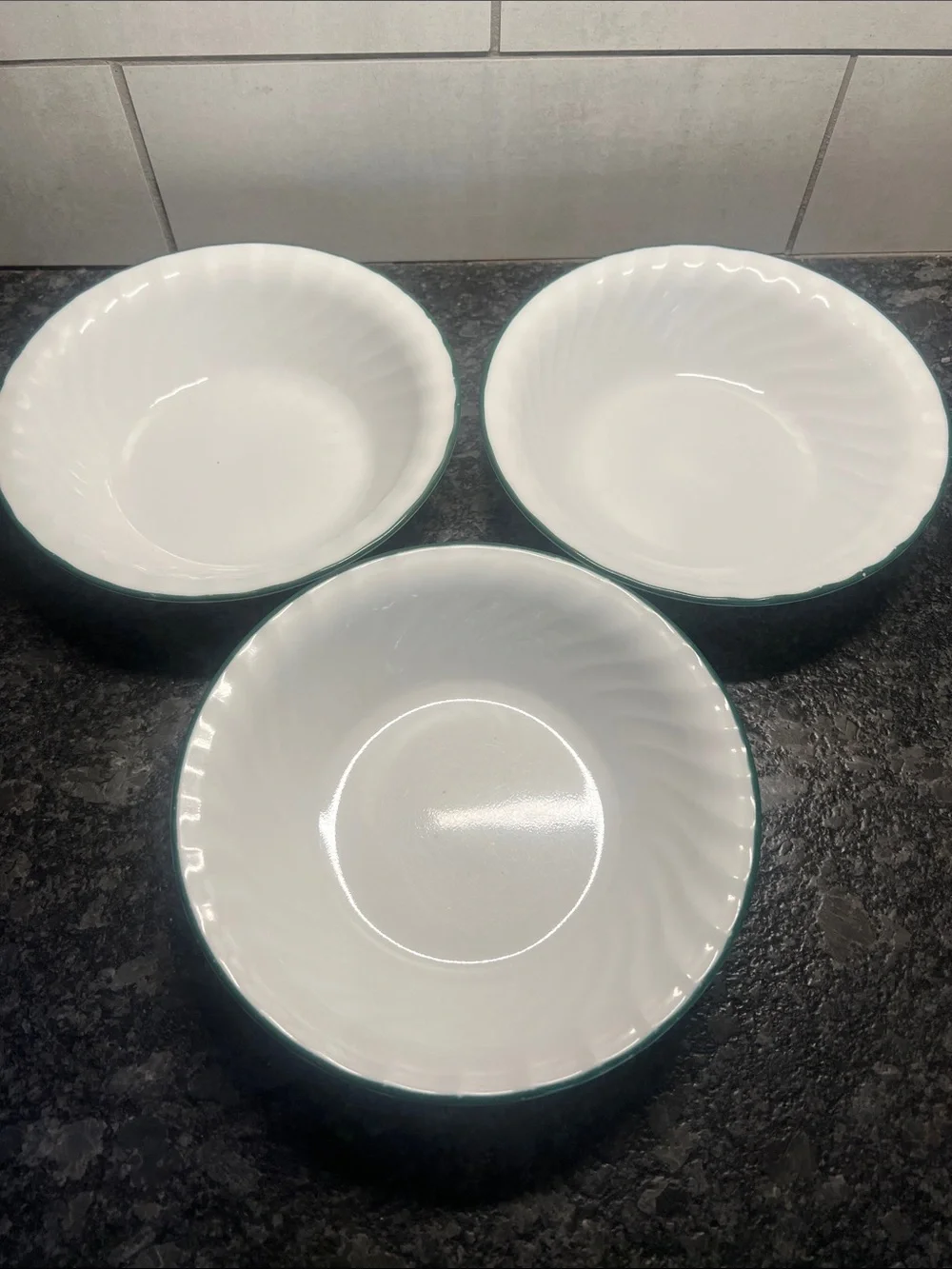 Corelle Callaway White Soup/Cereal Bowls with Green Rim - Set of 3